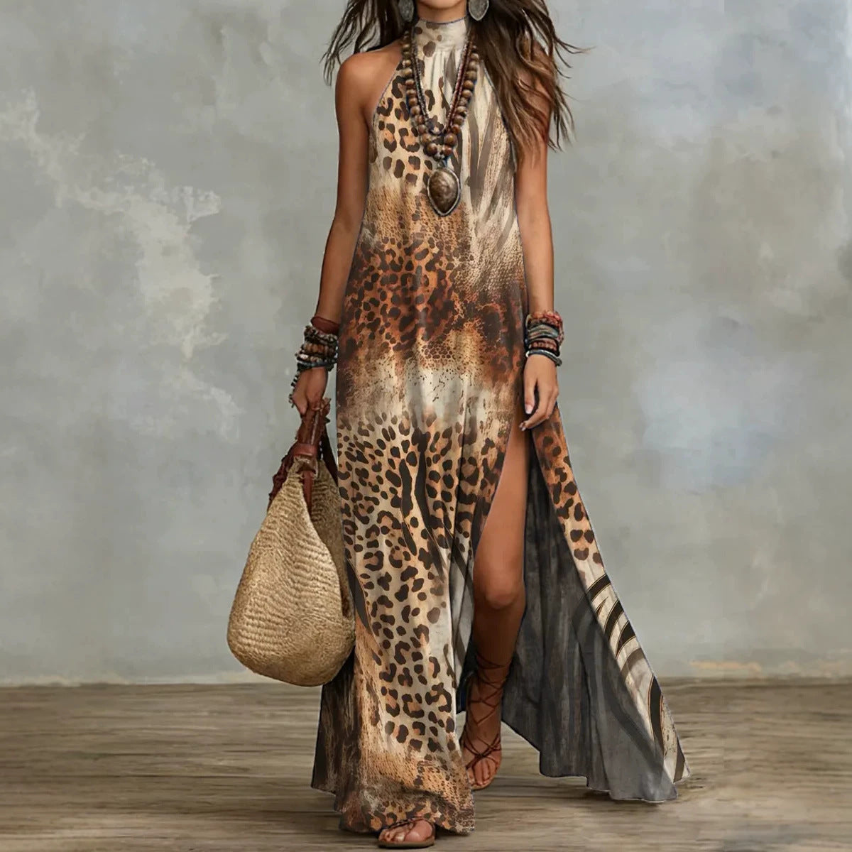Women's Sleeveless Floral Print Maxi Dress with a side split