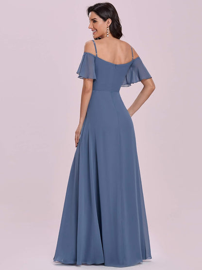 Women'S Off-Shoulder A-Line Side Slit Chiffon Bridesmaid Dresses with Sleeves 0237