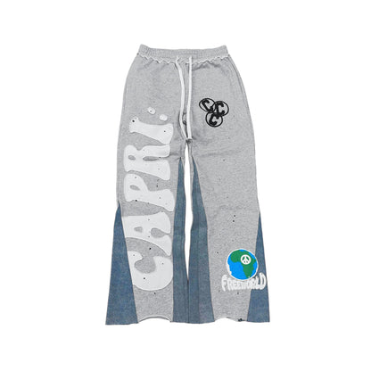 FLARED DENIM SWEATS WITH POCKETS.