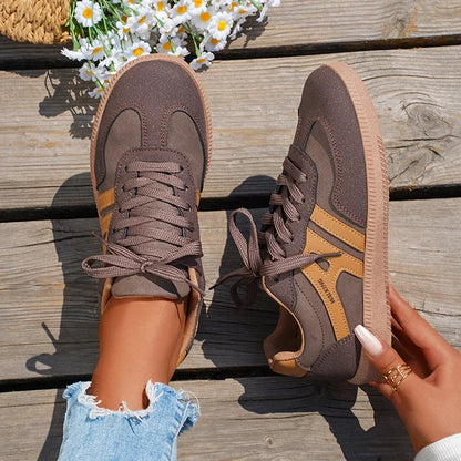 Mix Color Women's Autumn Sneakers Fashion Splicing Flat Heel Vulcanized Shoes Female Lace-Up Non-Slip Pu Leather Casual Shoes
