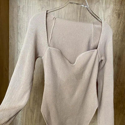 New Casual And Trendy Square Collar Long Sleeve Woman's Sweaters Knitted Pullover Spring Autumn Sweater Winter Tops For Women Black And White Jumper