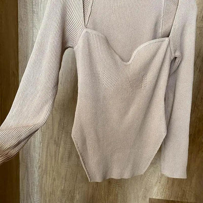New Casual And Trendy Square Collar Long Sleeve Woman's Sweaters Knitted Pullover Spring Autumn Sweater Winter Tops For Women Black And White Jumper