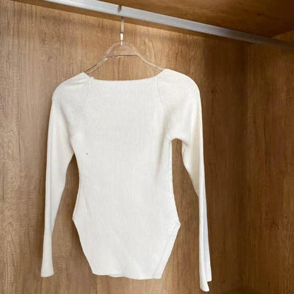 New Casual And Trendy Square Collar Long Sleeve Woman's Sweaters Knitted Pullover Spring Autumn Sweater Winter Tops For Women Black And White Jumper